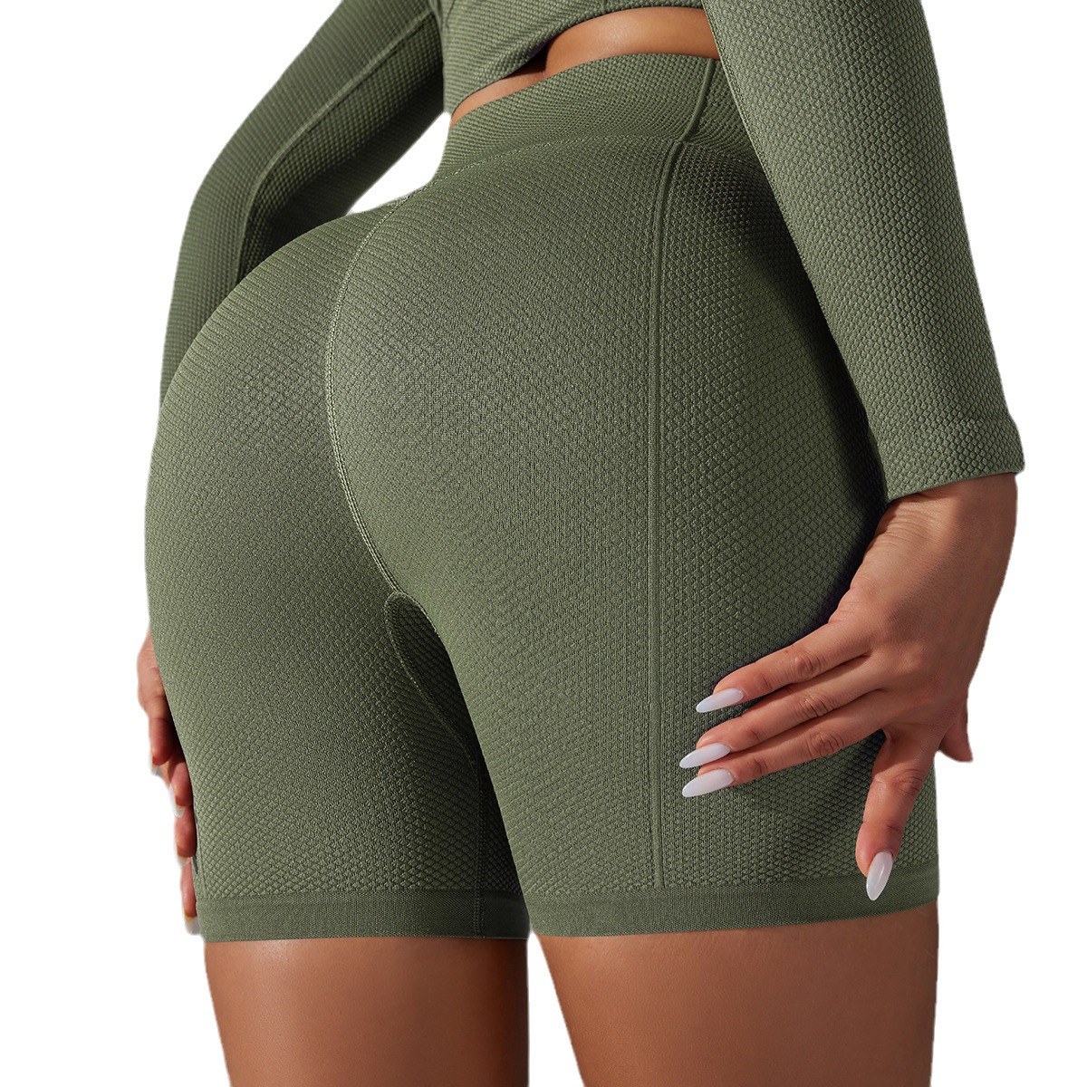 seamless solid color polka dot jacquard high-waisted tummy-control butt-lifting yoga shorts fitness running pants for women - Image 5