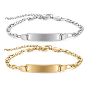 Customizable children's smooth strip stainless steel curved bracelet with adjustable 16+4cm