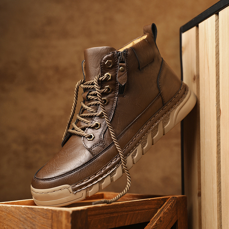 Autumn and Winter Outdoor Casual Men's Plus Size Martin Boots Fashion Trendy Versatile Thick Sole Mid-Cut Boots - Image 5