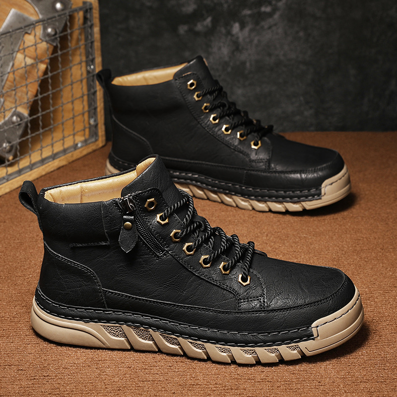 Autumn and Winter Outdoor Casual Men's Plus Size Martin Boots Fashion Trendy Versatile Thick Sole Mid-Cut Boots - Image 2