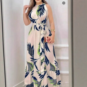 ChicSummer New Arrival Strapless Tie-Neck Printed Ruffle Dress for Women