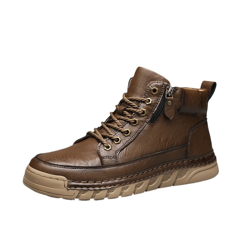 Autumn and Winter Outdoor Casual Men's Plus Size Martin Boots Fashion Trendy Versatile Thick Sole Mid-Cut Boots - Image 4
