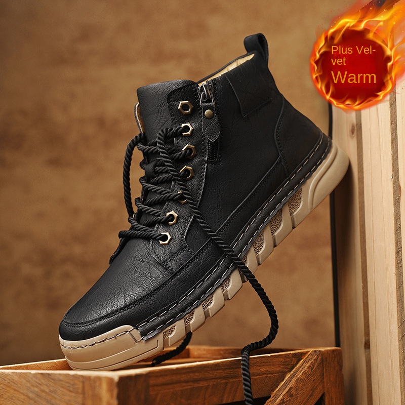 Autumn and Winter Outdoor Casual Men's Plus Size Martin Boots Fashion Trendy Versatile Thick Sole Mid-Cut Boots - Image 3